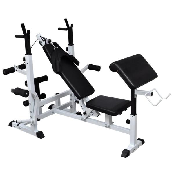 Hantelbank mit Ablage, Langhantel und Kurzhantel-Set 90 kg