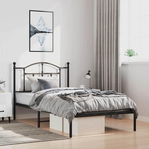 ARDEBO.de - Bettgestell mit Kopfteil Metall Schwarz 100x190 cm