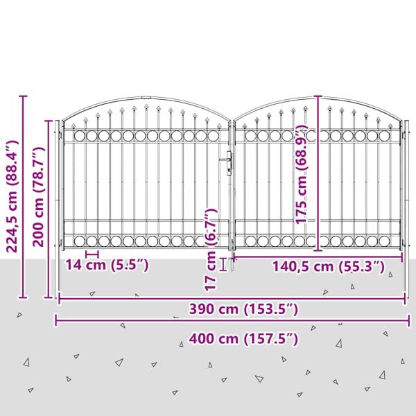 Zauntor ASSEN Doppeltür mit Bogenabschluss Stahl 400 x 175 cm