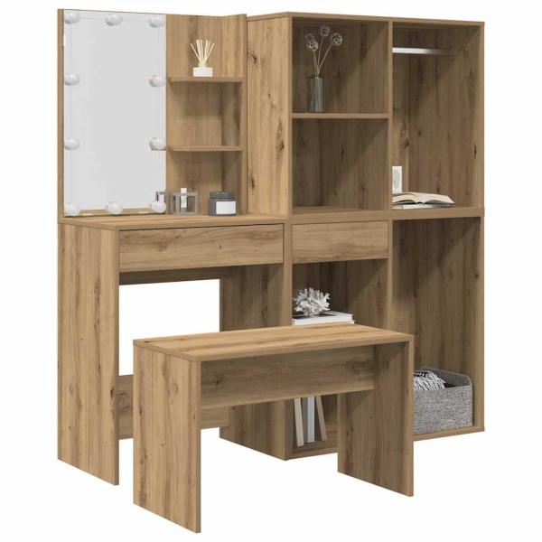 ARDEBO.de - Schminktisch-Set mit LED-Leuchten Artisan-Eiche Holzwerkstoff