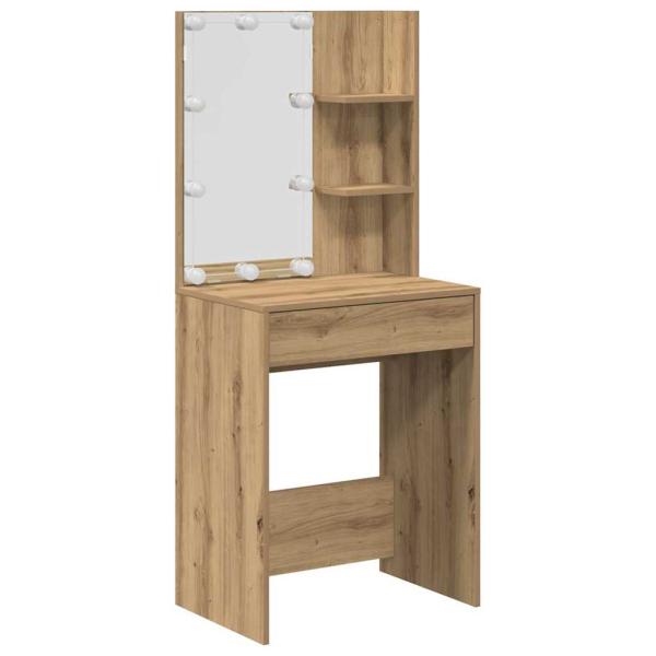 Schminktisch-Set mit LED-Leuchten Artisan-Eiche Holzwerkstoff