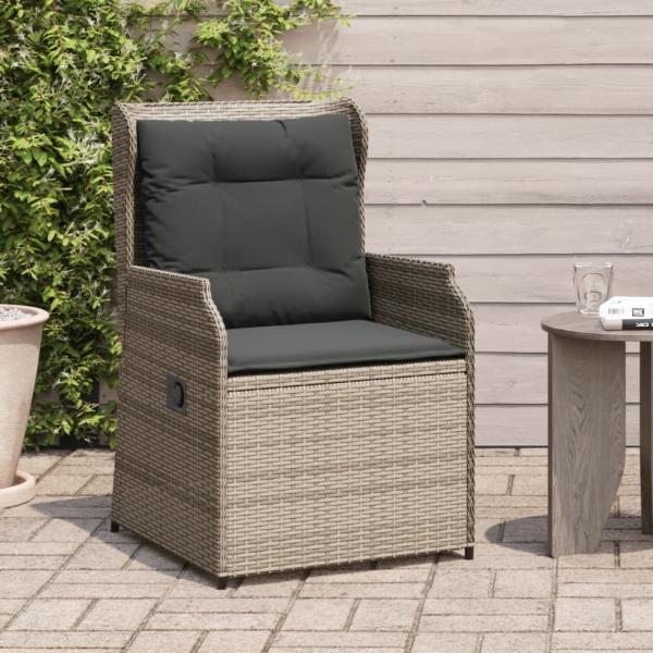 ARDEBO.de - Gartensessel mit Kissen 2 Stk. Verstellbar Grau Poly Rattan