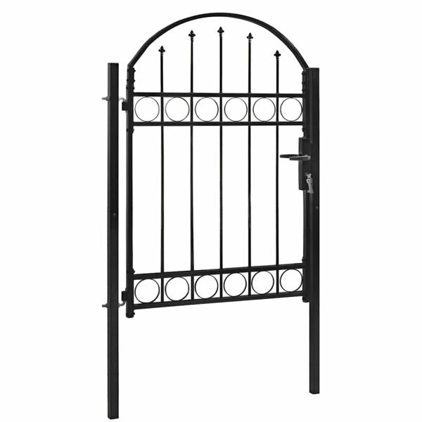 Zauntor mit gewölbter Oberseite Stahl 104 x 125 cm Schwarz