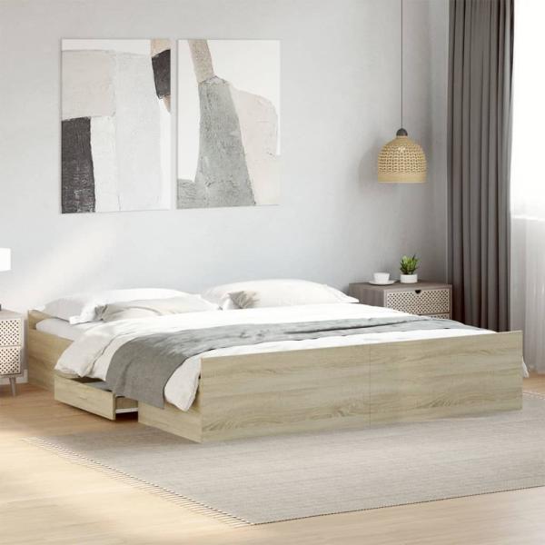 ARDEBO.de - Bettgestell mit Schubladen Sonoma-Eiche 180x200cm Holzwerkstoff