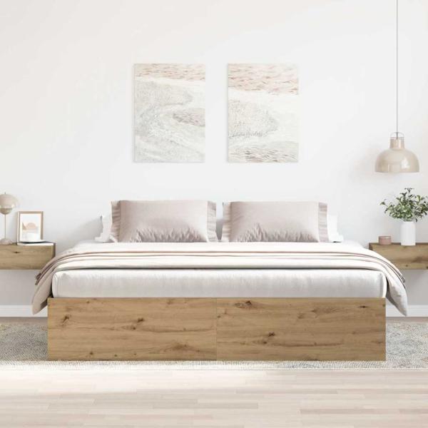ARDEBO.de - Bettgestell ohne Matratze Artisan-Eiche 200x200cm Holzwerkstoff