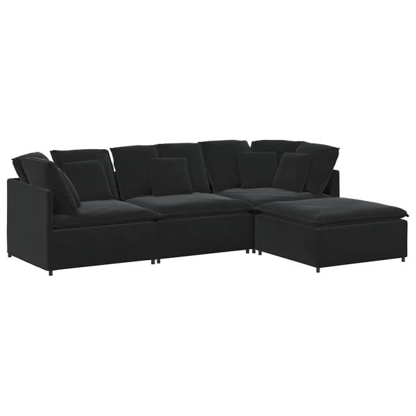 Modulares Sofa mit Fußhocker Kissen Samt Schwarz