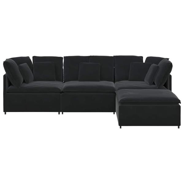 Modulares Sofa mit Fußhocker Kissen Samt Schwarz