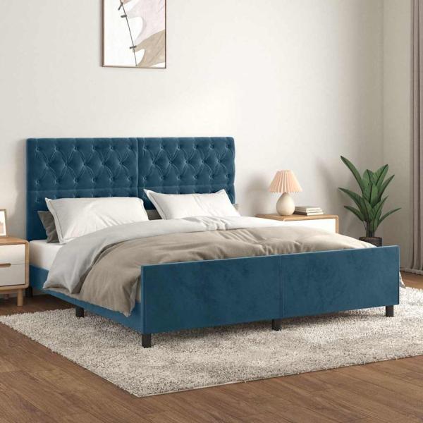 ARDEBO.de - Bettgestell ohne Matratze Dunkelblau 160x200 cm Samt