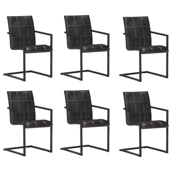 ARDEBO.de - Freischwinger 6 Stk. Schwarz Echtleder