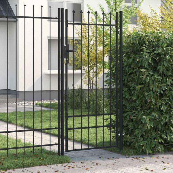 ARDEBO.de - Zauntor Einzelflügel mit Speerspitzen Stahl 1 x 2 m Schwarz