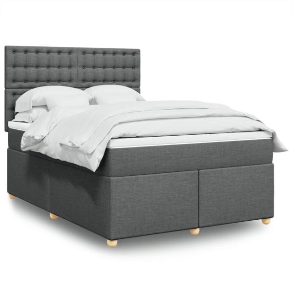 ARDEBO.de - Boxspringbett mit Matratze Dunkelgrau 140x200 cm Stoff