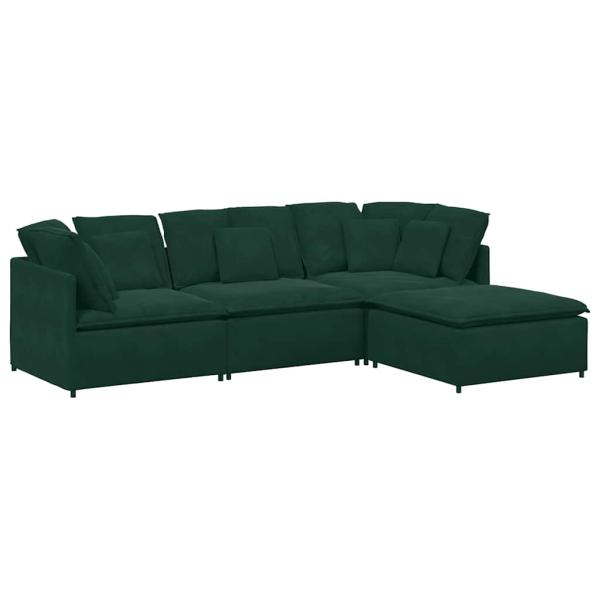 Modulares Sofa mit Fu?hocker Kissen Samt Dunkelgr?n