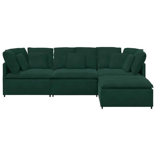 Modulares Sofa mit Fu?hocker Kissen Samt Dunkelgr?n