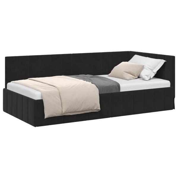 Eckbettgestell mit Kopfteil Schwarz 90 cm x 200 cm Samt