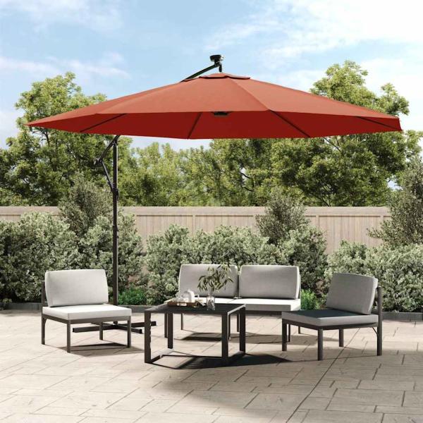 ARDEBO.de - Ampelschirm mit LED-Beleuchtung Stahl-Mast Terrakotta 350 cm