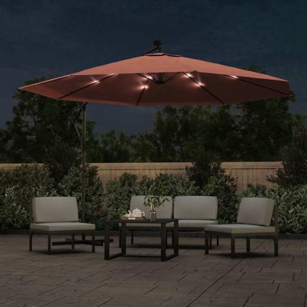 Ampelschirm mit LED-Beleuchtung Stahl-Mast Terrakotta 350 cm