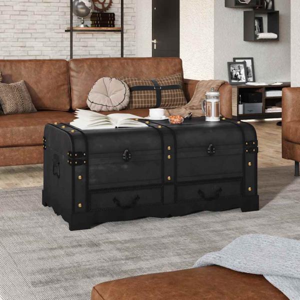 ARDEBO.de - Schatztruhe Holz Schwarz 90 x 51 x 42 cm