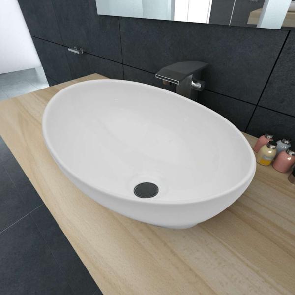 ARDEBO.de - Keramik Waschbecken 40 x 33 cm Oval Weiß