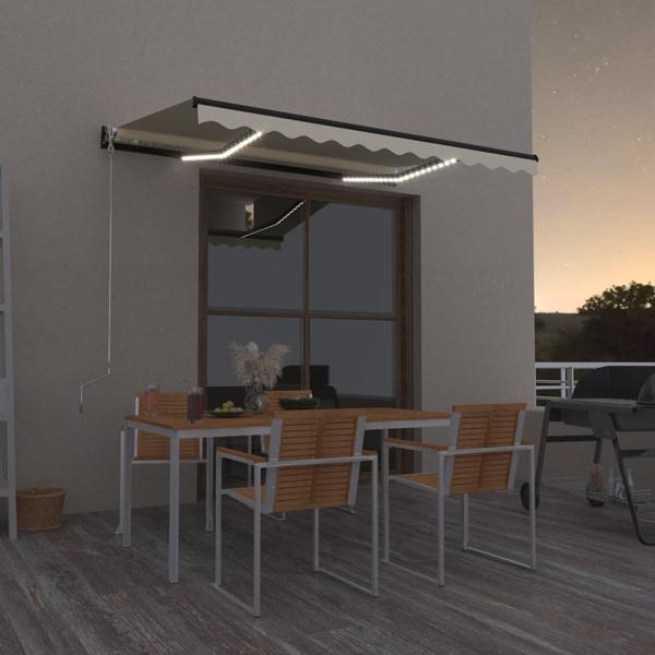 ARDEBO.de - Markise Manuell Einziehbar mit LED 400x300 cm Creme