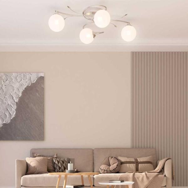 ARDEBO.de - Deckenleuchte mit Runden Glasschirmen für 4 G9 LED-Leuchtmittel