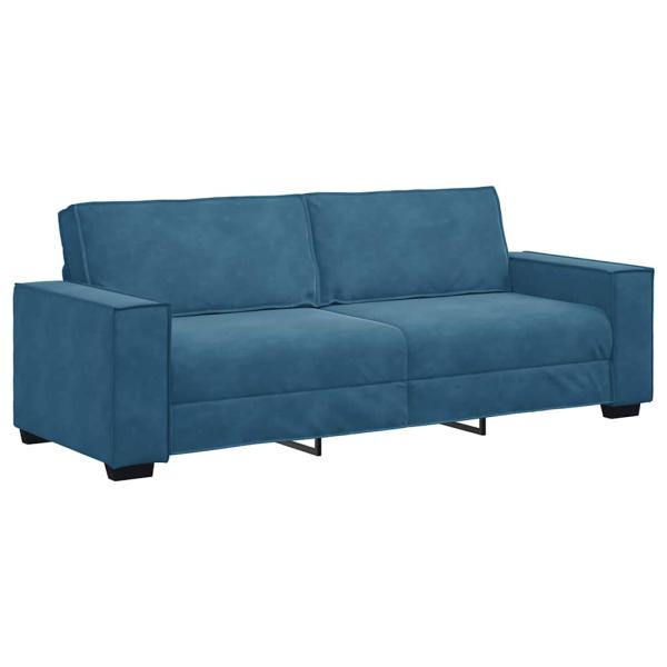 3-tlg. Sofagarnitur mit Kissen Blau Samt