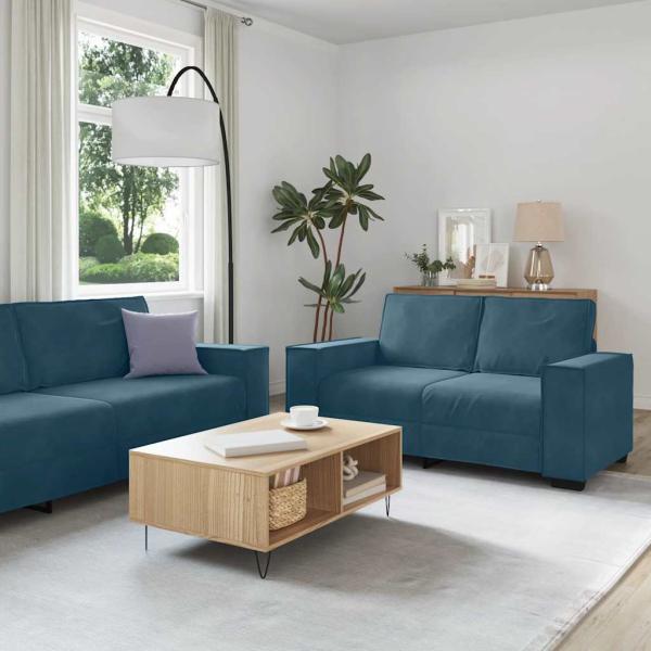ARDEBO.de - 2-tlg. Sofagarnitur mit Kissen Blau Samt