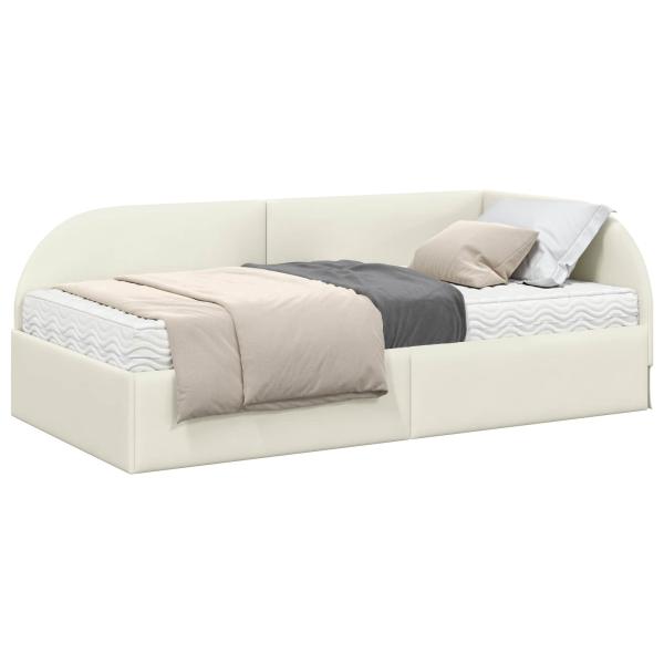 Eckbettgestell mit Matratze mit Kopfteil 2 stk. Creme Samt
