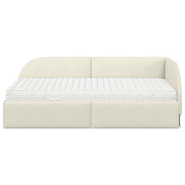 Eckbettgestell mit Matratze mit Kopfteil 2 stk. Creme Samt