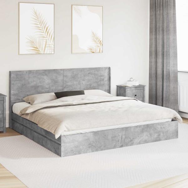 ARDEBO.de - Bettgestell mit Stauraum und Kopfteil Betongrau 200 x 200 cm