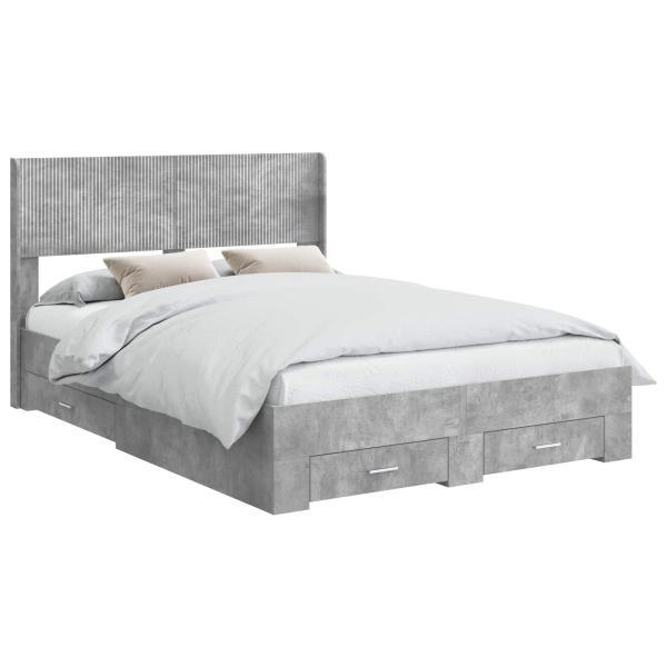 Bettgestell mit Stauraum und Kopfteil Betongrau 150 x 200 cm