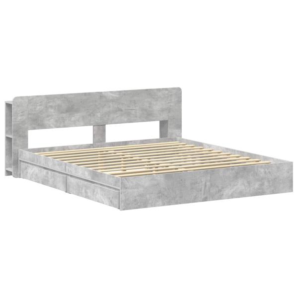 Bettgestell mit Stauraum Betongrau 200 x 200 cm Holzwerkstoff