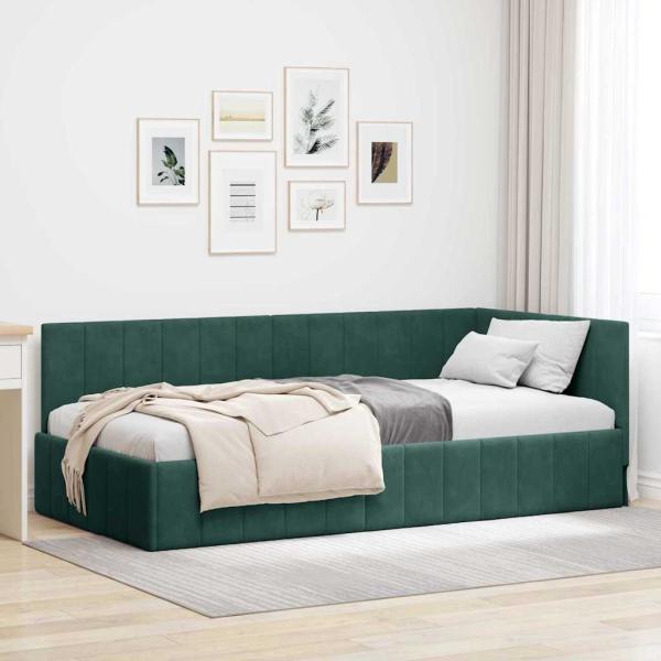 ARDEBO.de - Eckbettgestell Dunkelgrün 90 x 200 cm Samt