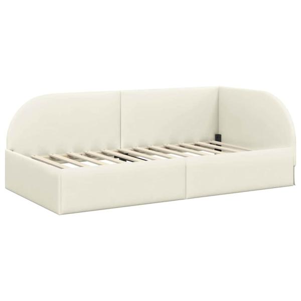 Eckbettgestell mit Kopfteil Creme 90 cm x 200 cm Samt