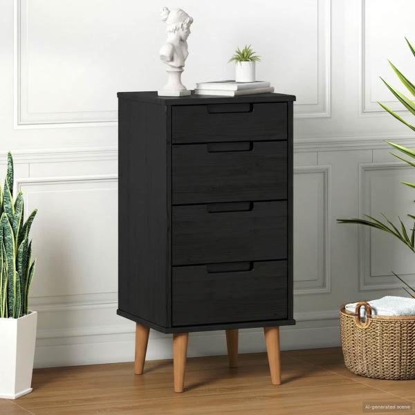 ARDEBO.de - Kommode MOLDE Schwarz 40 x 35 x 82 cm Massives Kiefernholz