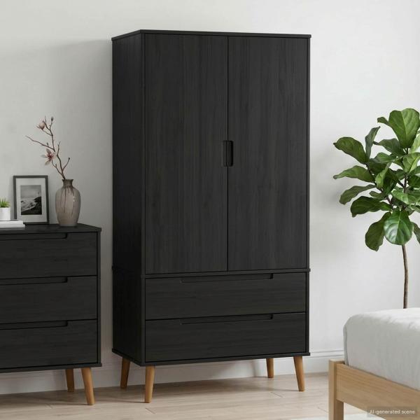 ARDEBO.de - Kleiderschrank MOLDE Schwarz 90 x 55 x 175 cm