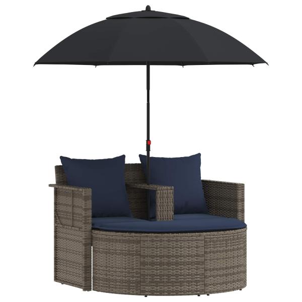 Garten-Sofa 8 stk. Poly-Rattan Grau und Marineblau