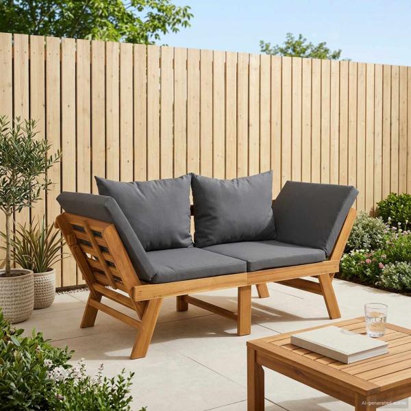 ARDEBO.de - 3-in-1 Gartenbank mit Kissen Massives Akazienholz Natur