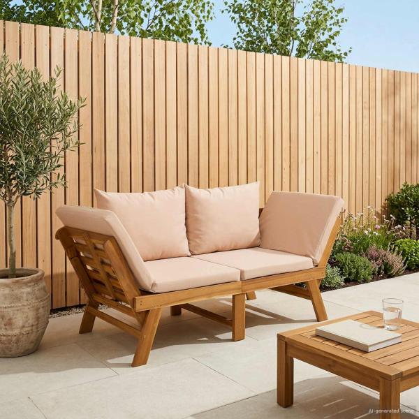 ARDEBO.de - 3-in-1 Gartenbank mit Kissen Massives Akazienholz Beige