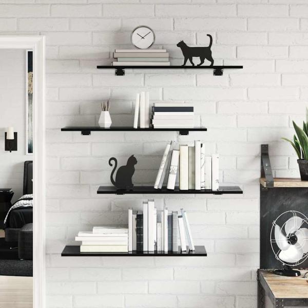 Bücherregal-Bretter 8 Stk. Hochglanz-Schwarz 80x30x1,5 cm