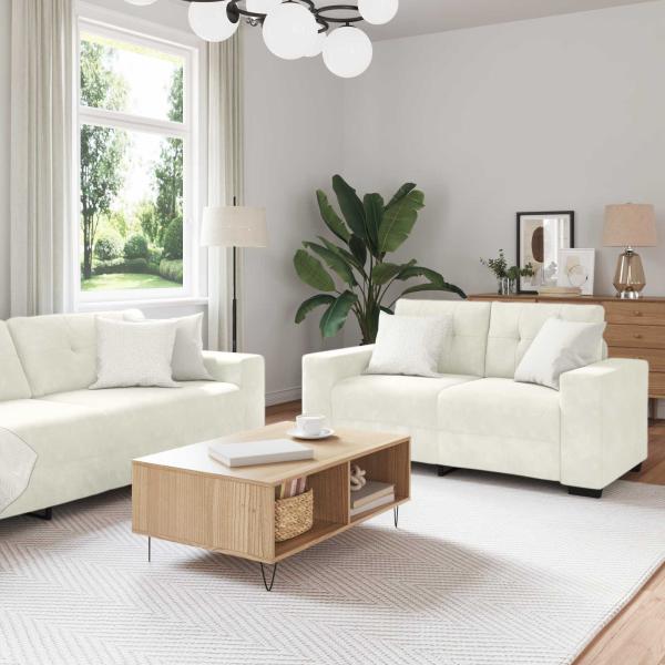 ARDEBO.de - Sofa Set 3 Stk. Creme Samt