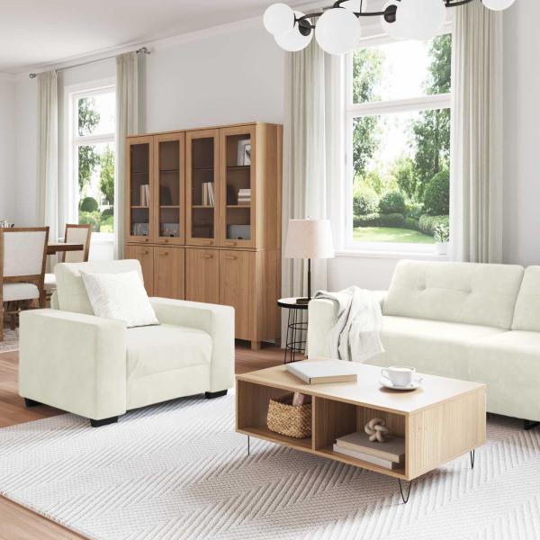 Sofa Set 3 Stk. Creme Samt
