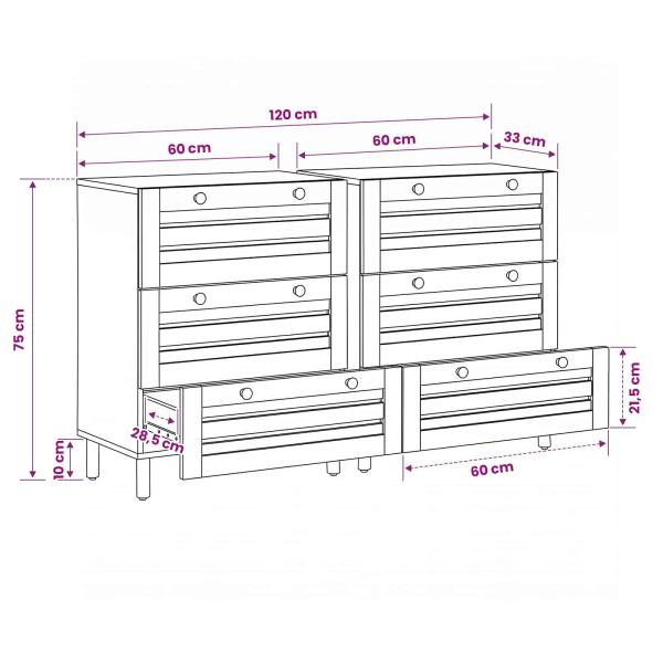 Stauraumschränke 2 Stk. 120 x 33 x 75 cm Massivholz Mango