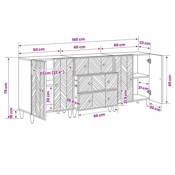 Stauraumschränke 3 pcs Braun 60 x 33,5 x 75 cm Massivholz Mango