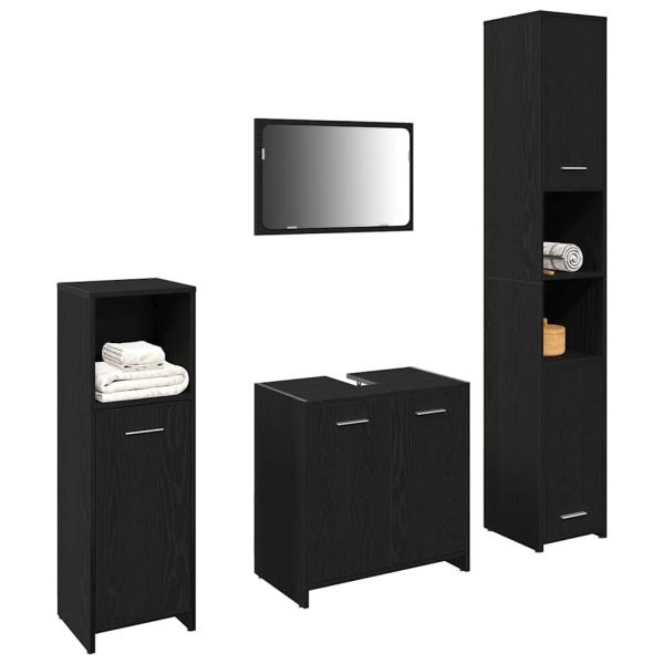 Badezimmermöbel-Set 4 stk. Schwarz Eichen-Optik