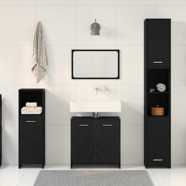 Badezimmermöbel-Set 4 stk. Schwarz Eichen-Optik