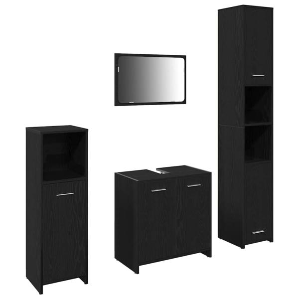Badezimmermöbel-Set 4 stk. Schwarz Eichen-Optik