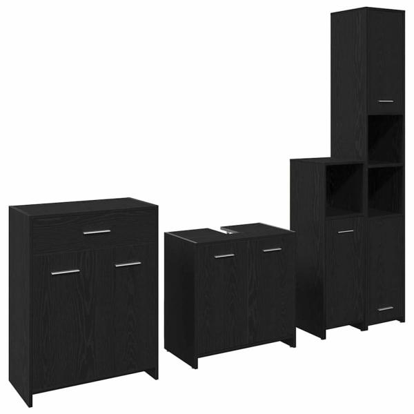 Badezimmermöbel-Set 4 stk. Schwarz Eichen-Optik