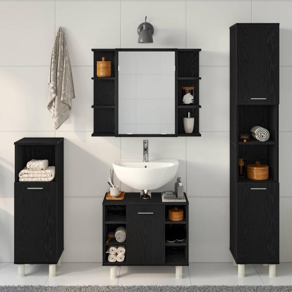 Badezimmermöbel-Set 4 Stk. Schwarz Holzwerkstoff