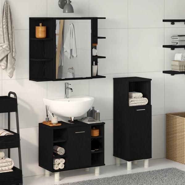 ARDEBO.de - Badezimmermöbel-Set 3 stk. Schwarz 30 x 30 x 99,5 cm