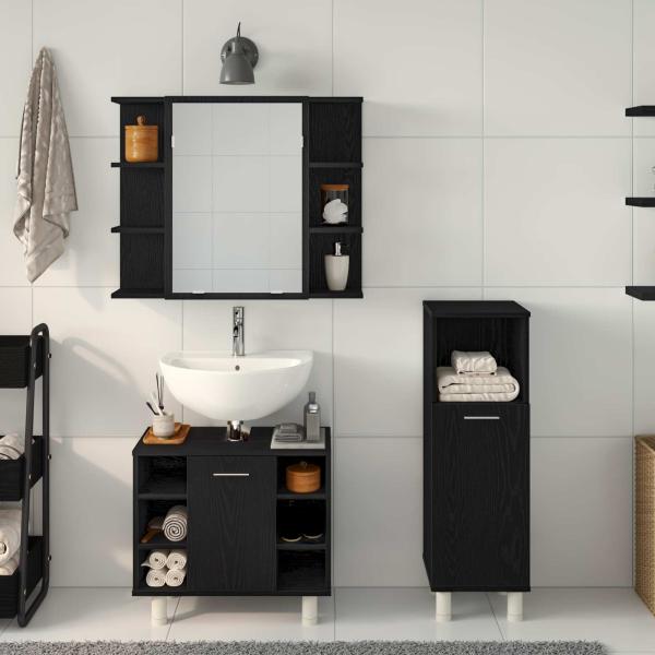 Badezimmermöbel-Set 3 stk. Schwarz 30 x 30 x 99,5 cm